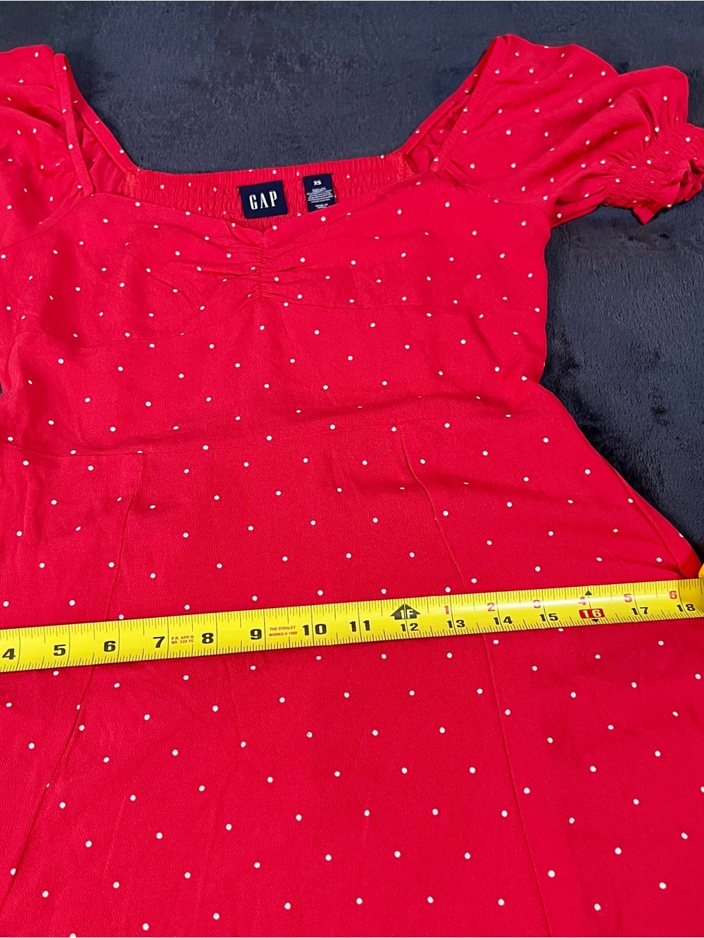 Gap Wms Red White Polka Dot Sweetheart Puff Sleeve Smock Retro Mini Dress XS - Picture 10 of 12